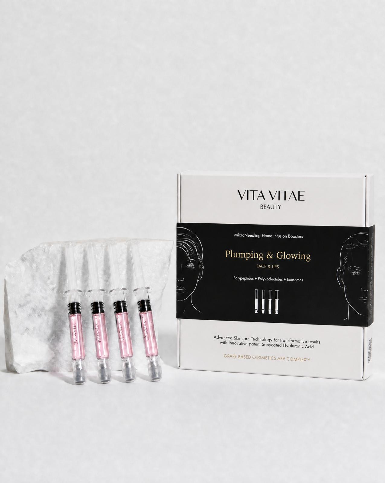 PLUMPING & GLOWING TREATMENT KIT <br><span>Microneedling home infusion device kit 4 boosters with exosomes</span>